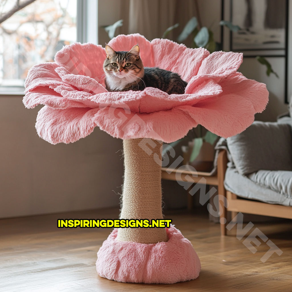 flower shaped cat tree in pink carnation design