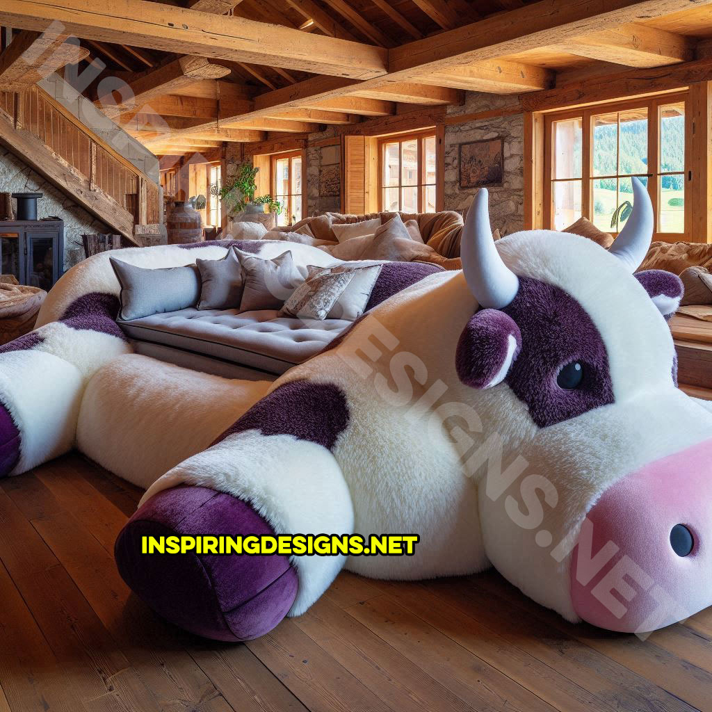 Giant Cow Lounger in purple and white color