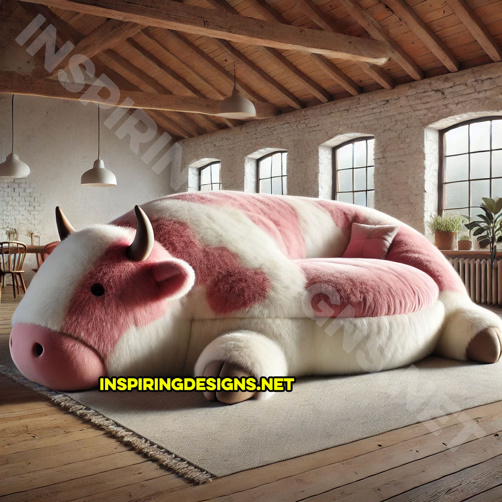 Giant Cow Lounger in pink and white color