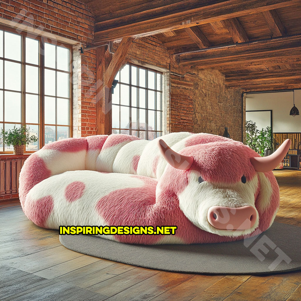 Giant Cow Lounger in pink and white color