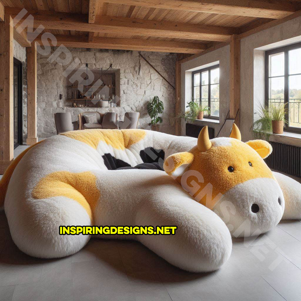 Giant Cow Lounger in yellow and white color