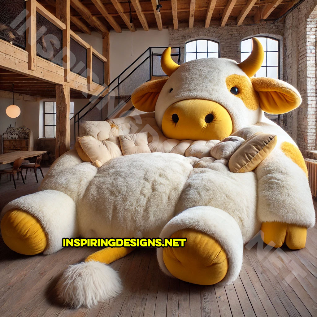 Giant Cow Lounger in yellow and white color