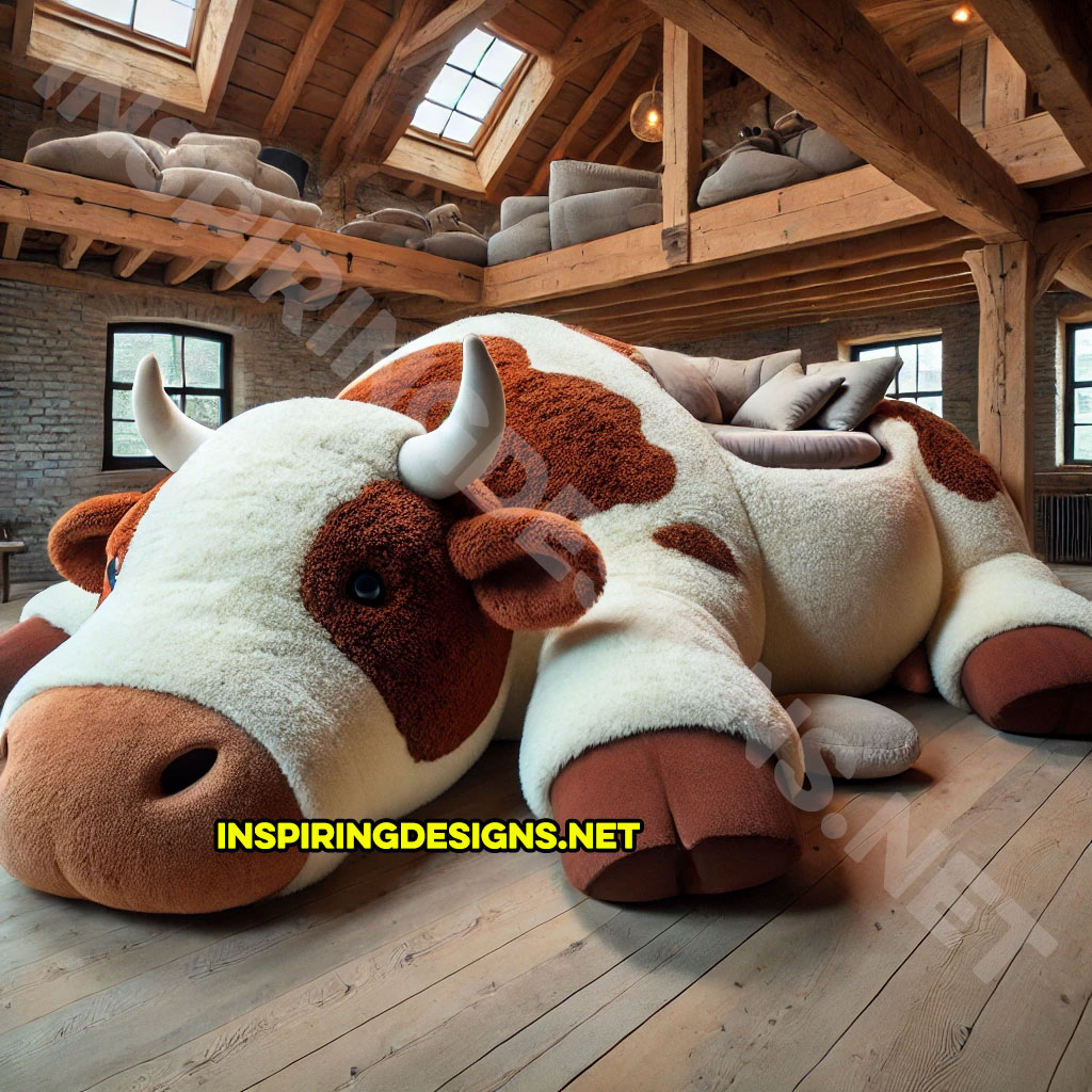 Giant Cow Lounger in brown and white color