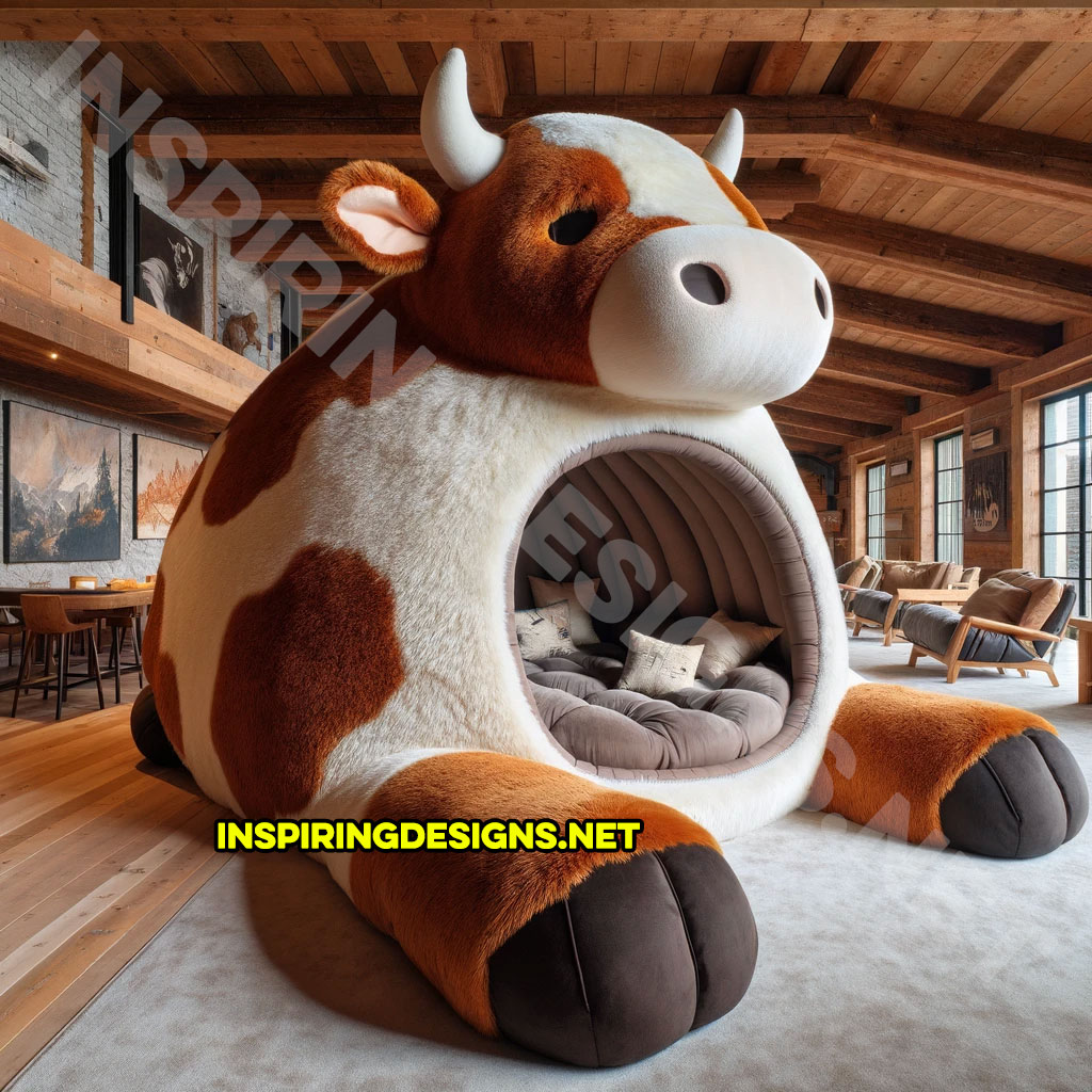 Giant Cow Lounger in brown and white color