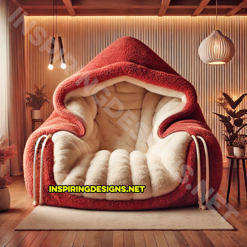 giant hoodie lounger in red and white color palette