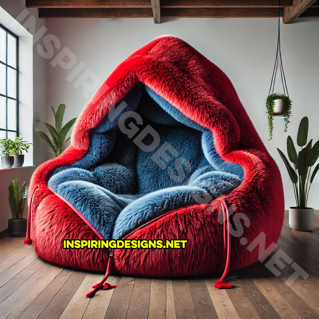 giant hoodie lounger in a red and blue color