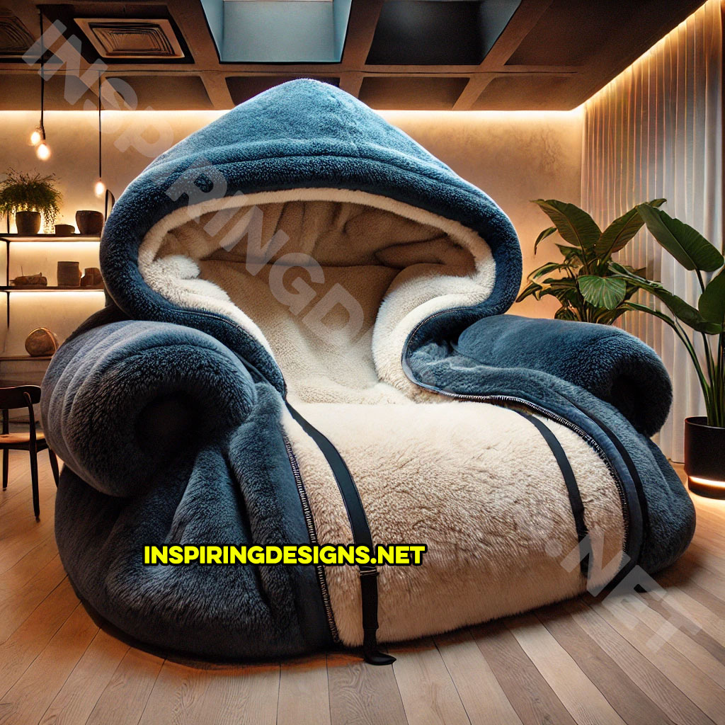 giant hoodie lounger in a blue and white color