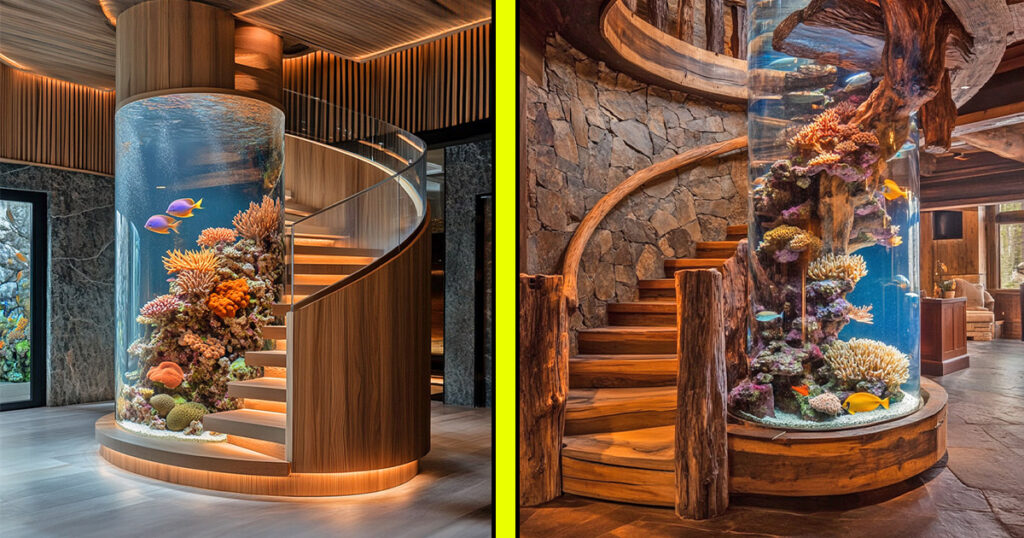 Spiral staircase aquariums