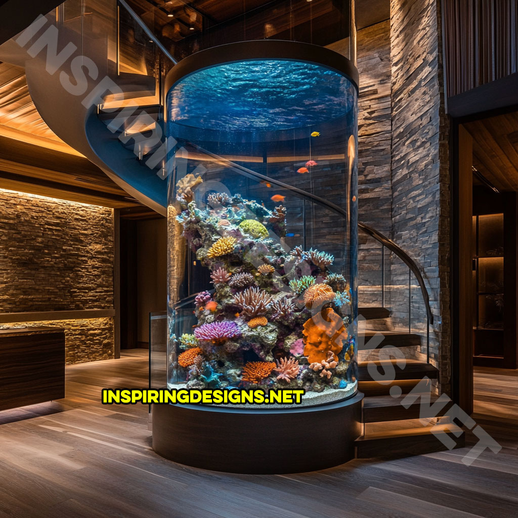 spiral staircase aquarium in a modern design