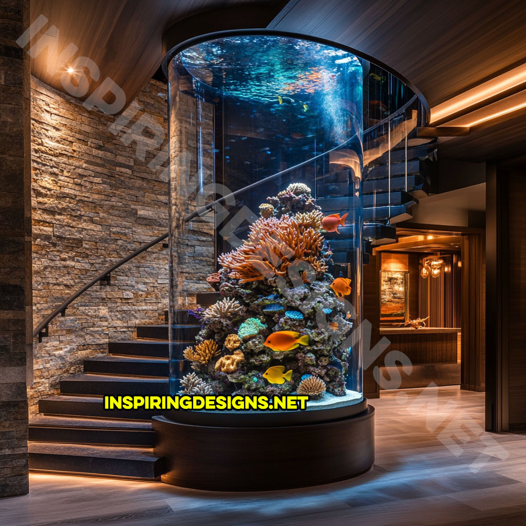 spiral staircase aquarium in a modern design