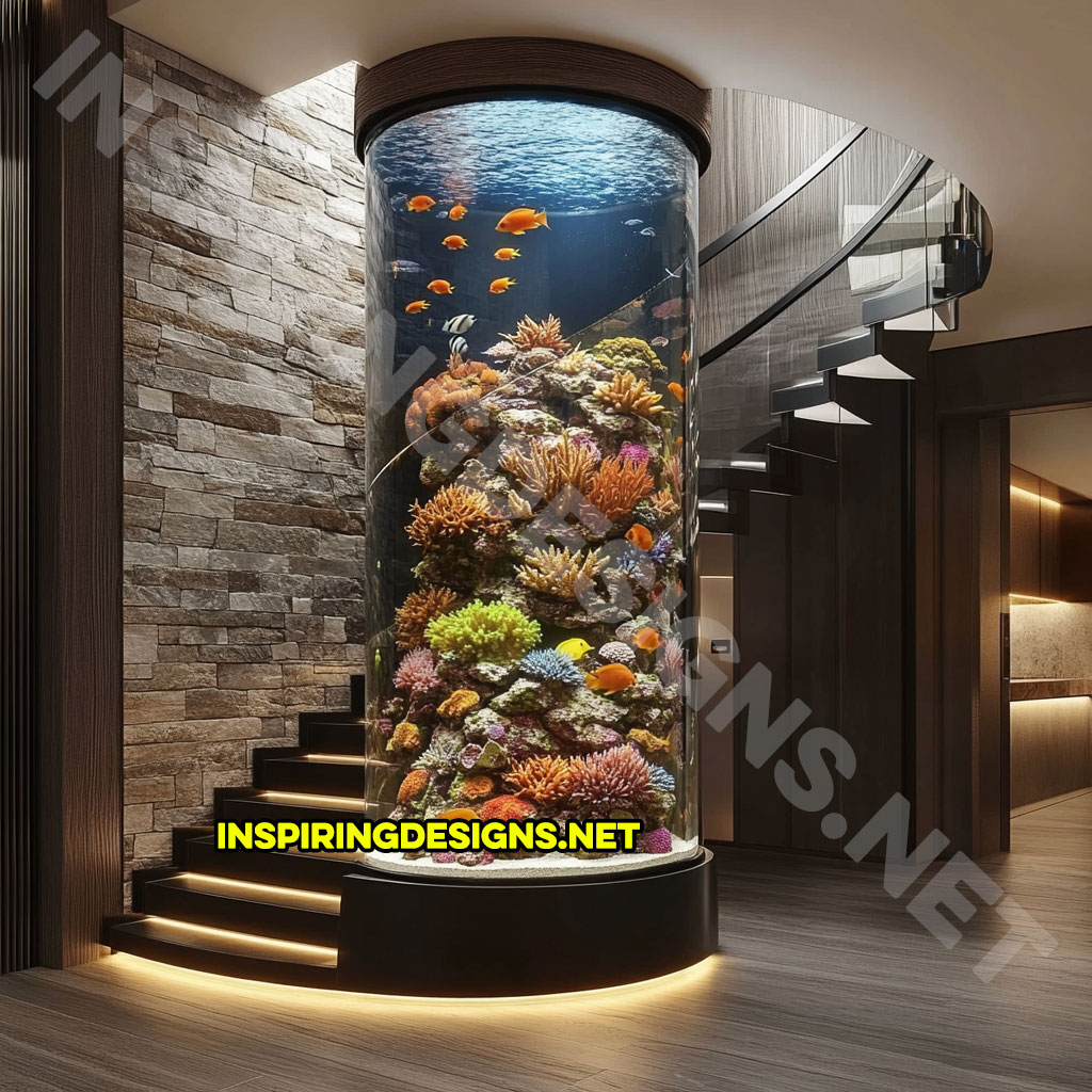 spiral staircase aquarium in a modern design