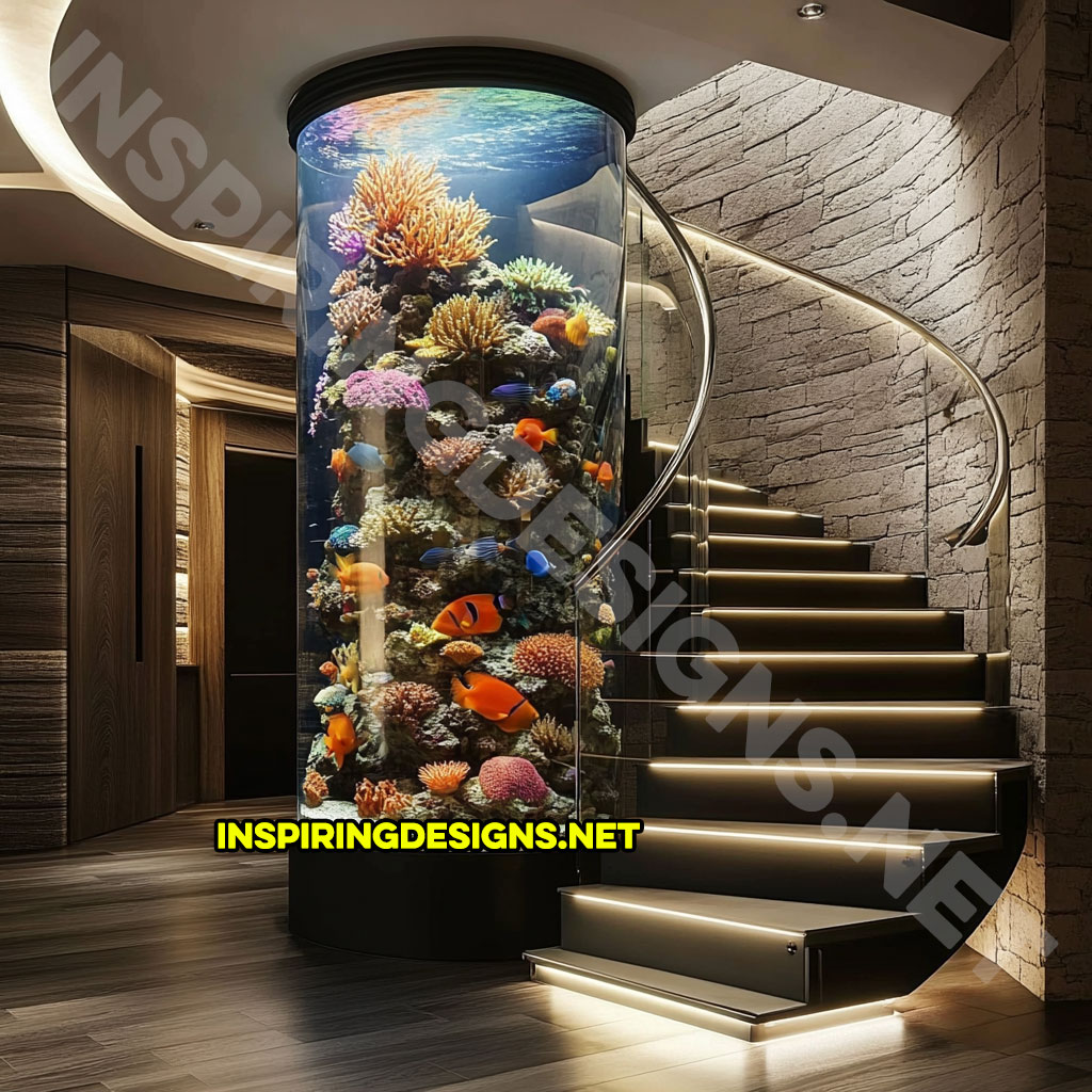 spiral staircase aquarium in a modern design