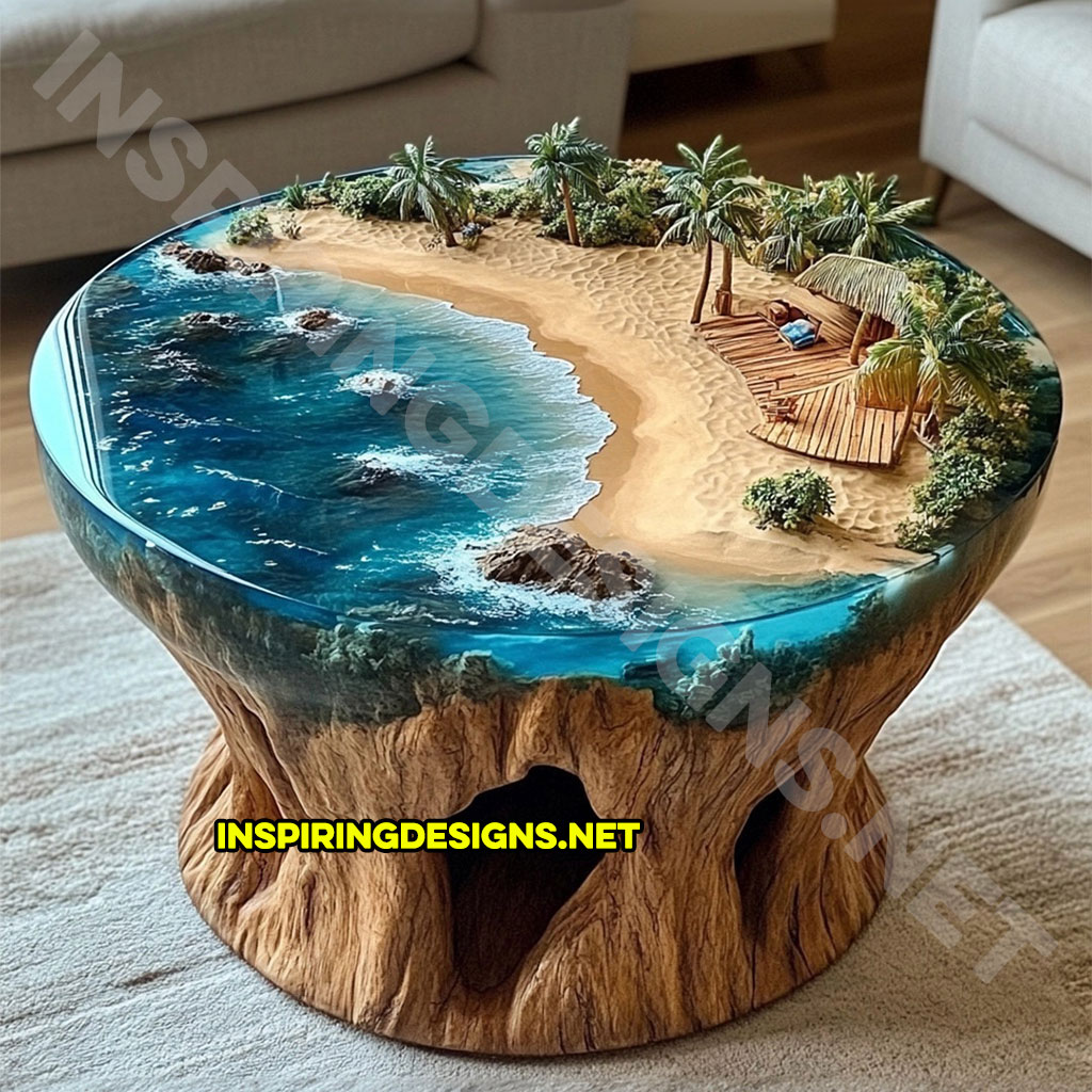 active scene coffee table with a beach design