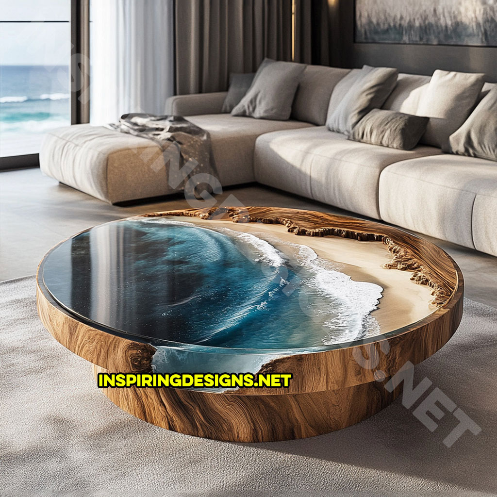 active scene coffee table with an ocean wave design