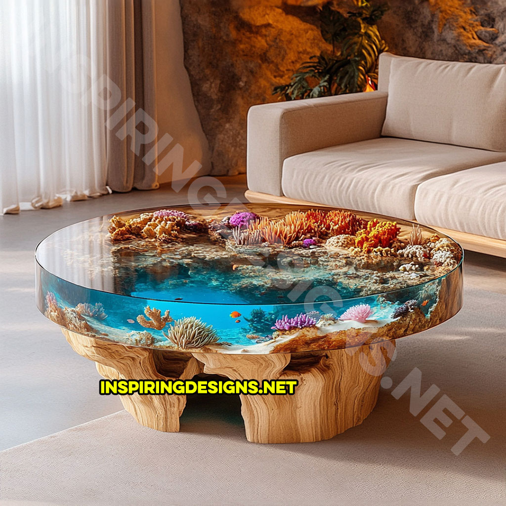 active scene coffee table with an underwater ocean design