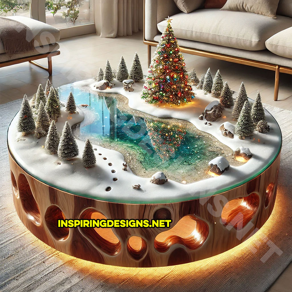 active scene coffee table with a Christmas wonderland design