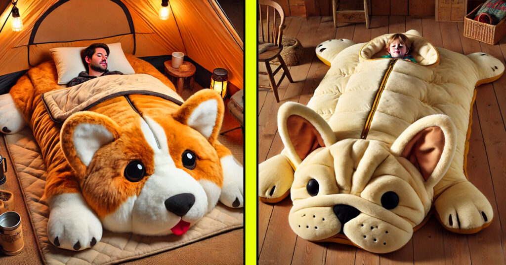 Dog shaped sleeping bags