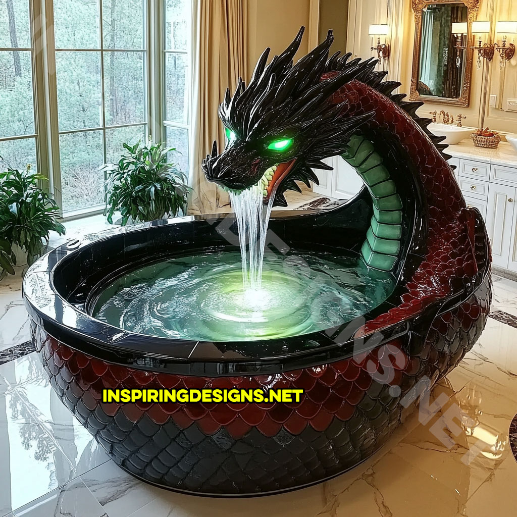 dragon bathtub in a red and black color