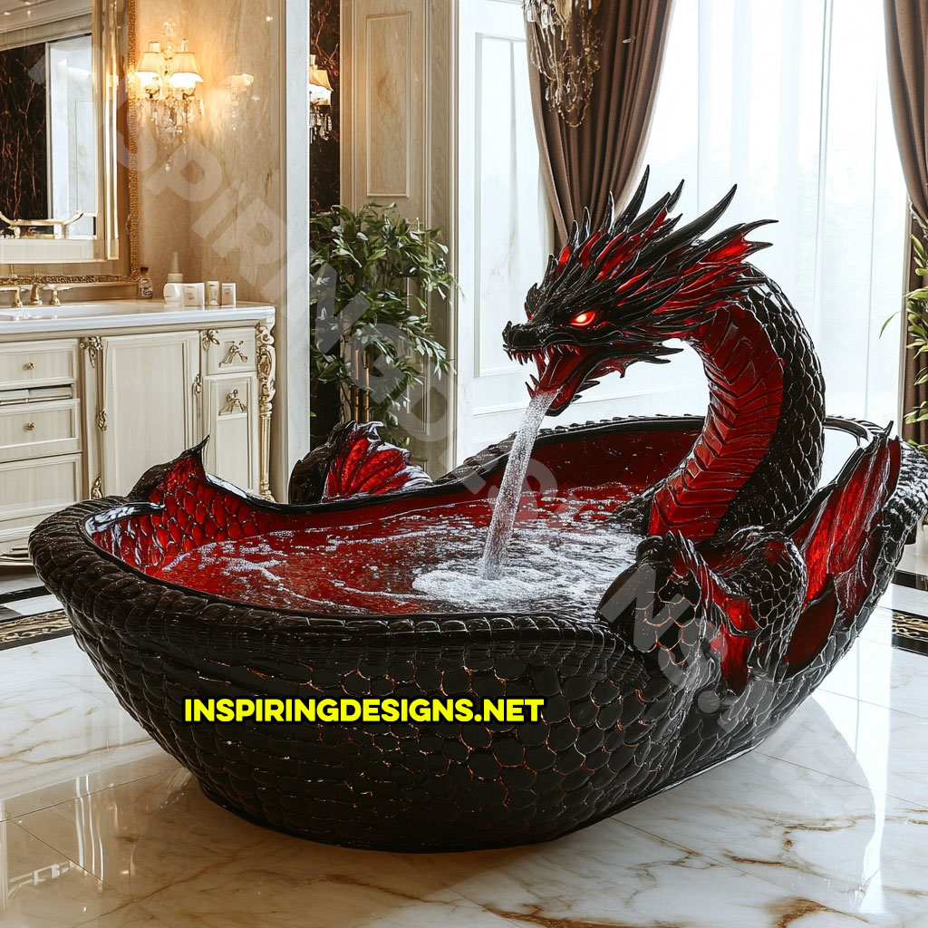 dragon bathtub in a red and black color