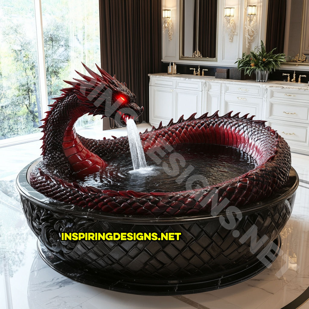 dragon bathtub in a red and black color