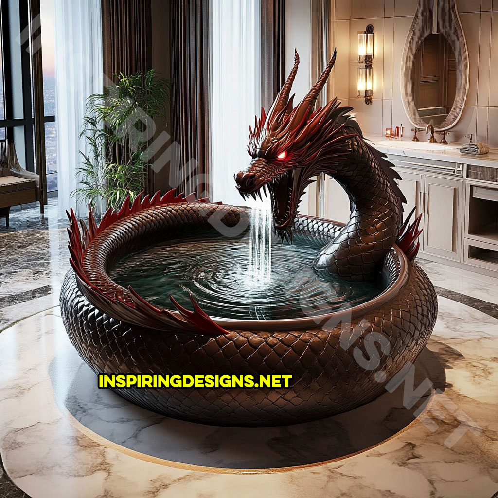 dragon bathtub in a red and black color