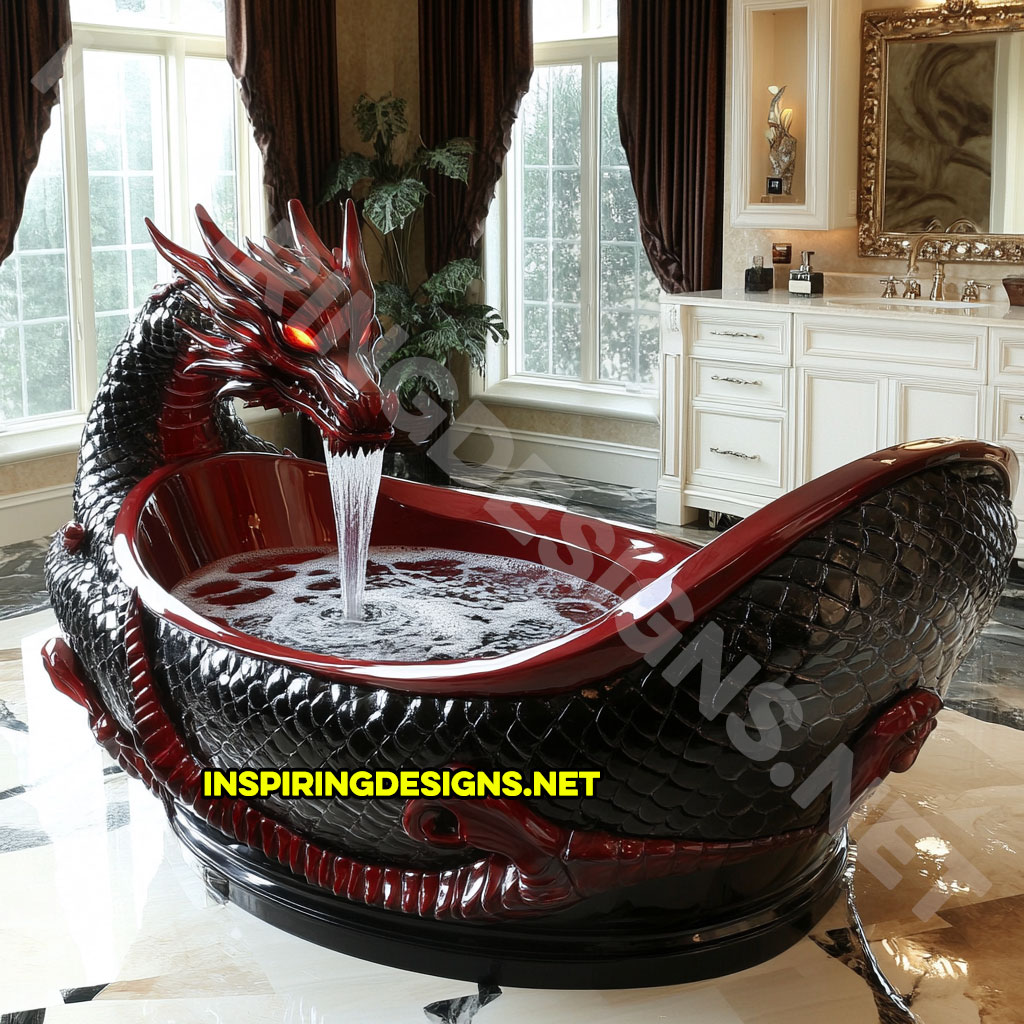 dragon bathtub in a red and black color