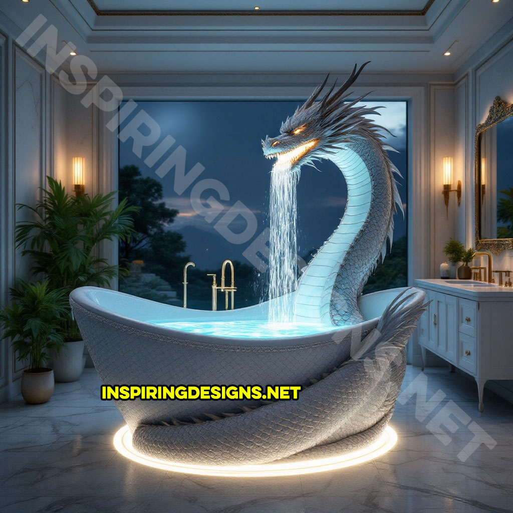 dragon bathtub in a white and blue color