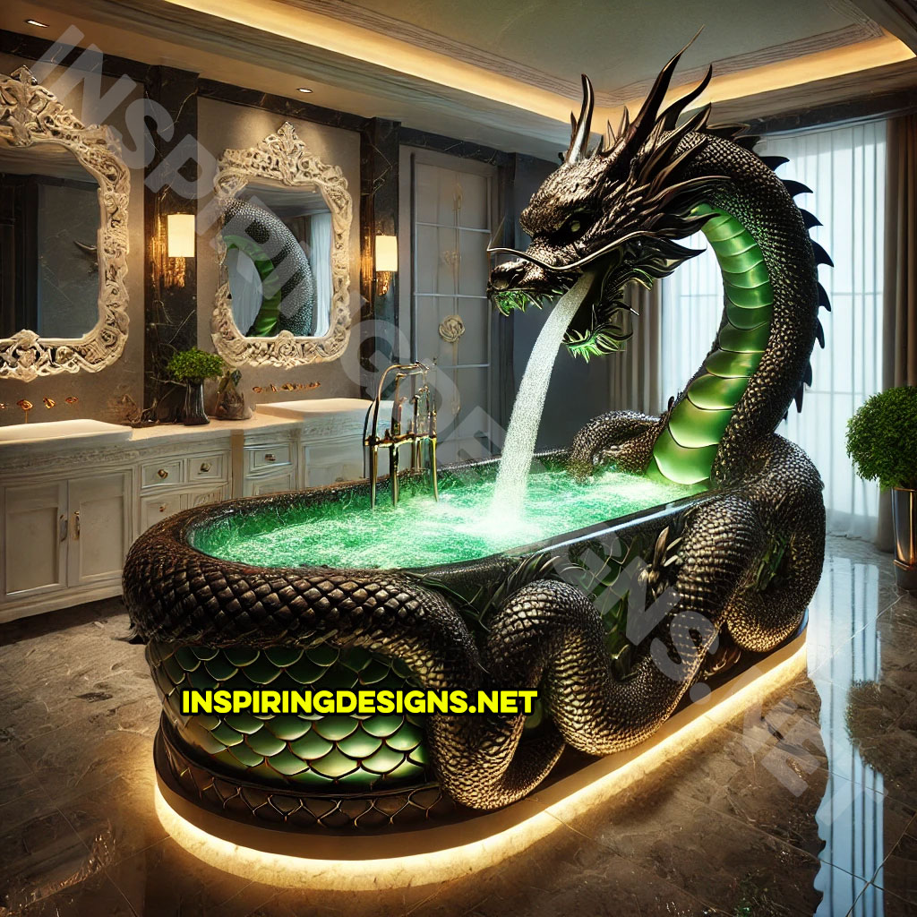 dragon bathtub in a green and black color