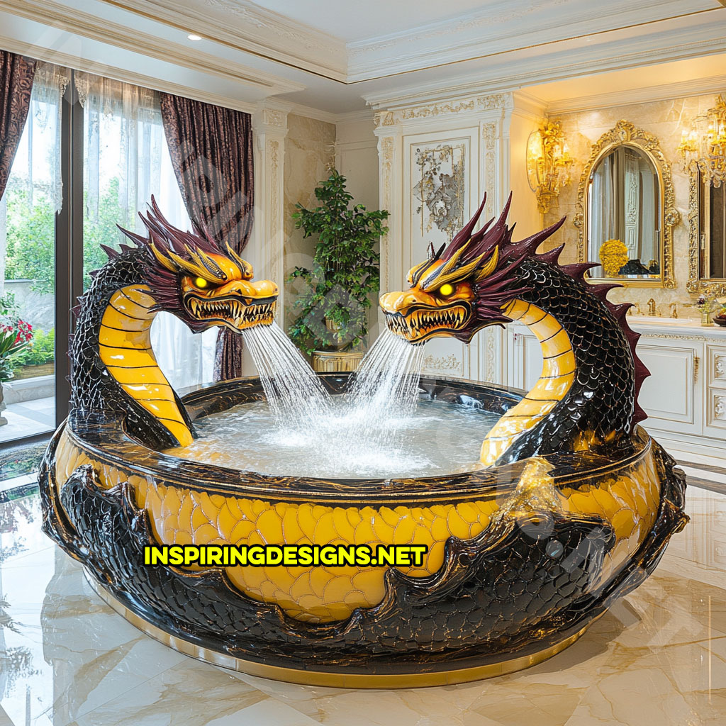 dragon bathtub in a yellow and black color