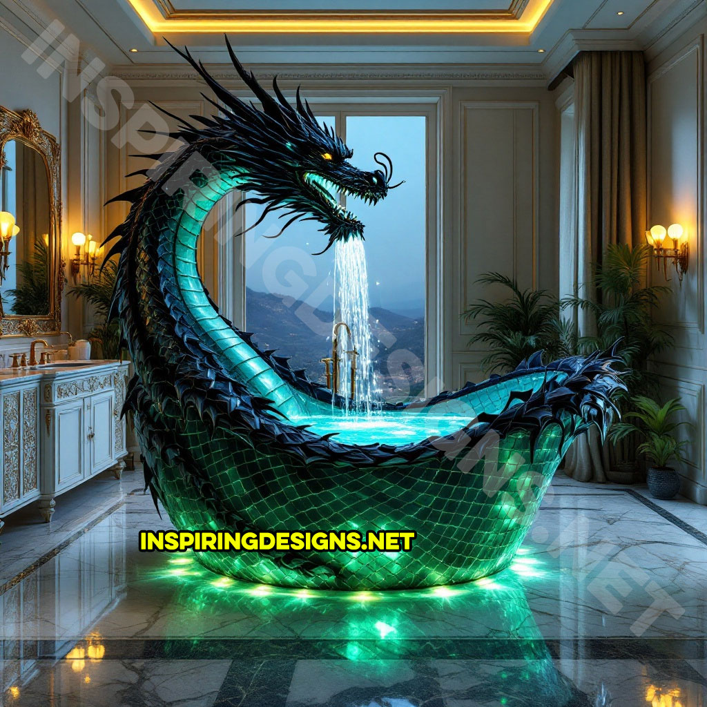 dragon bathtub in a green and blue color