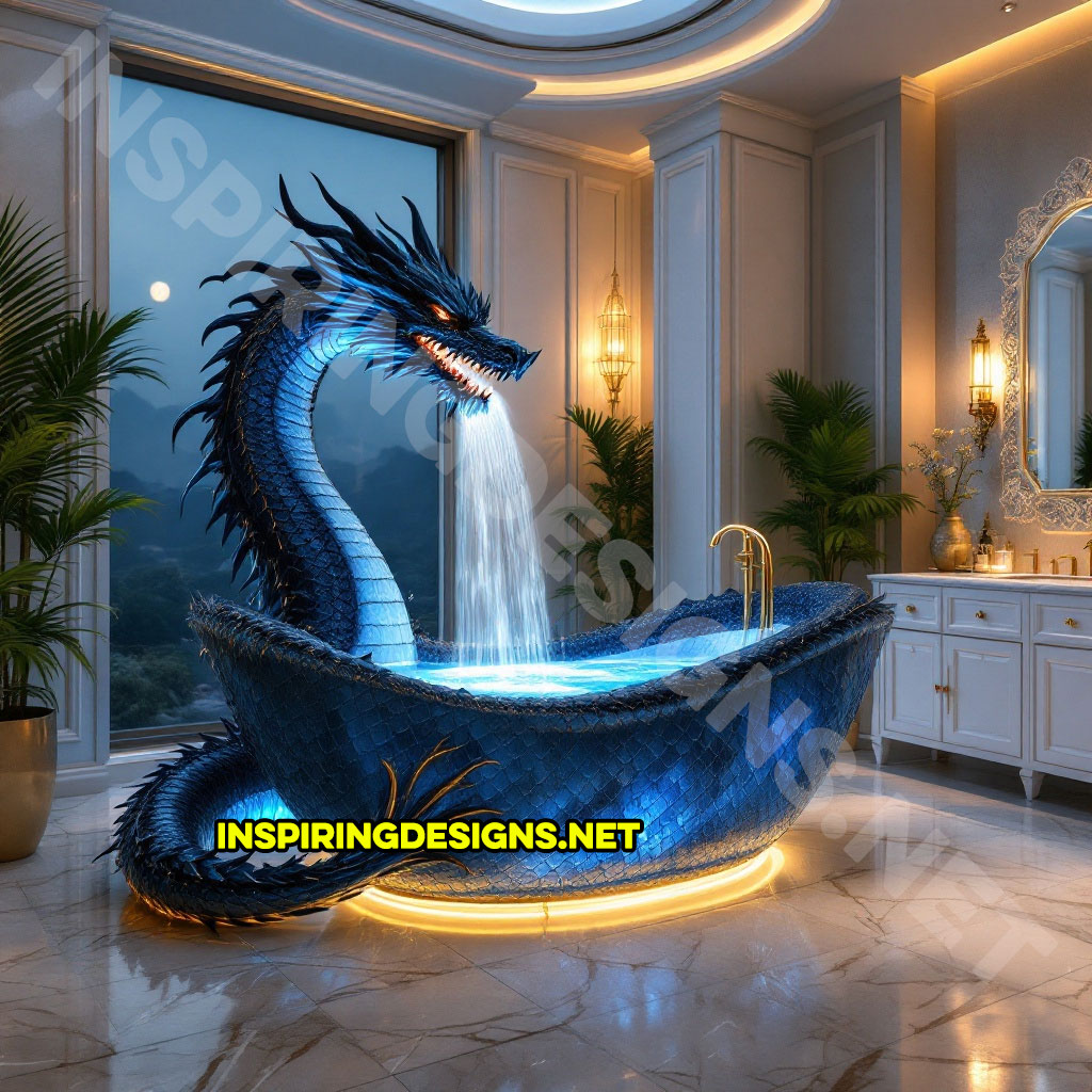 dragon bathtub in a blue and white color