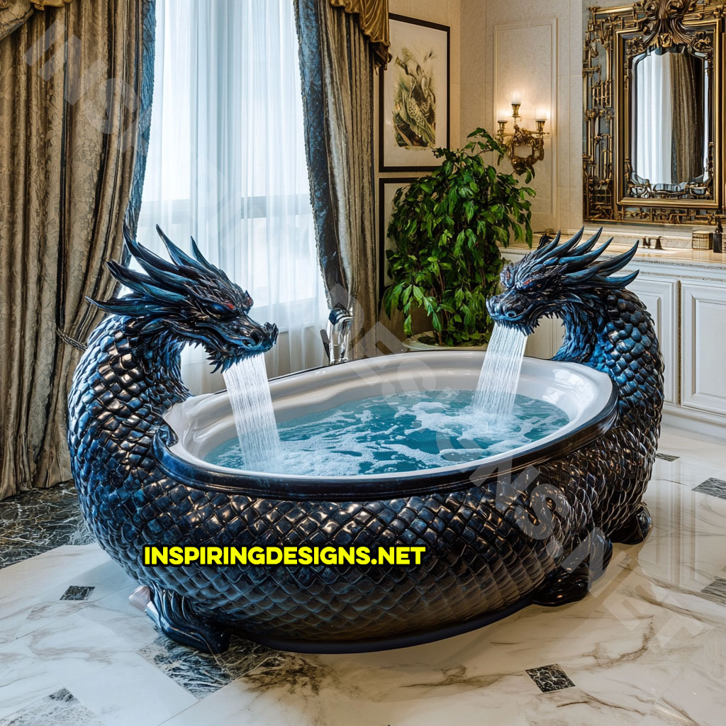 dragon bathtub in a blue and white color