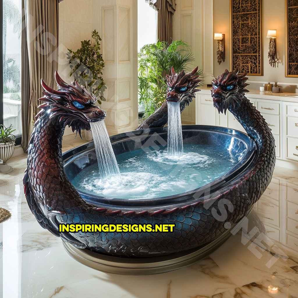 dragon bathtub in a red and blue color