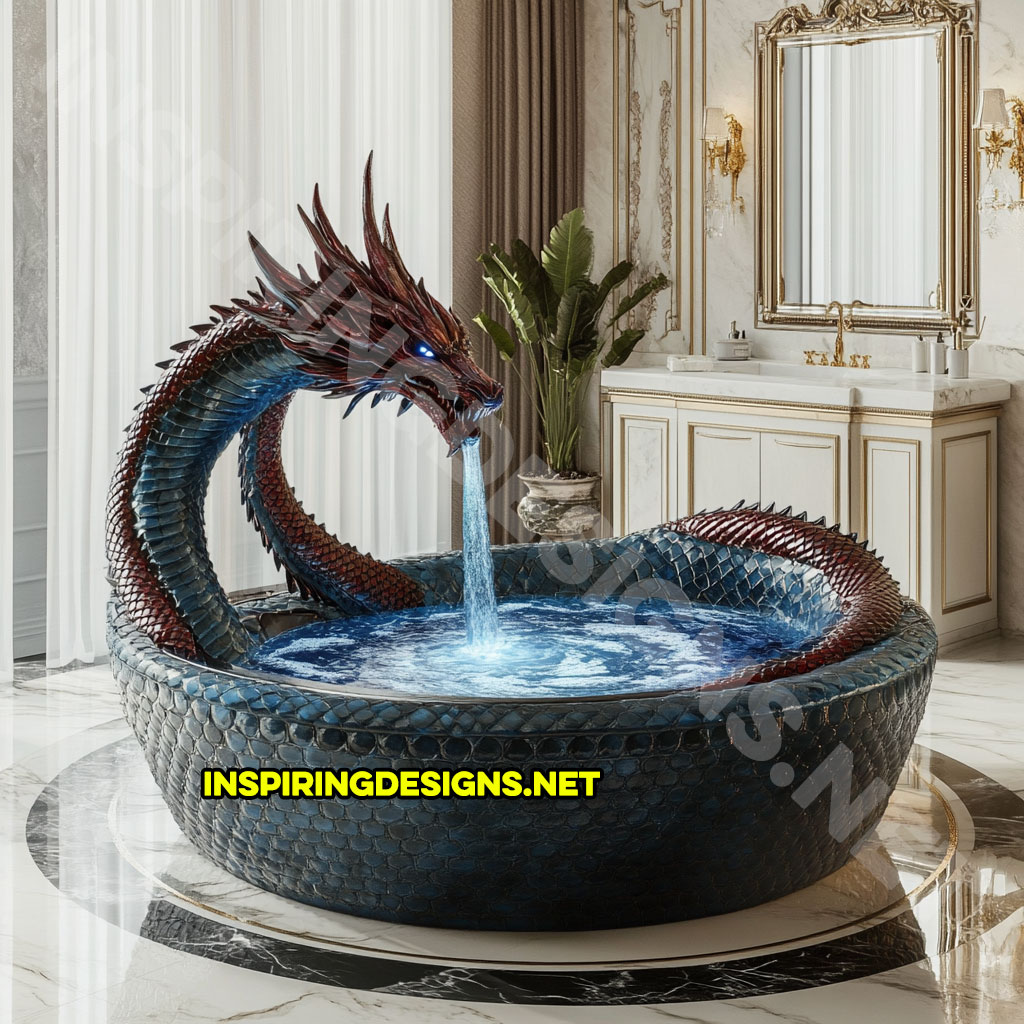 dragon bathtub in a blue and red color