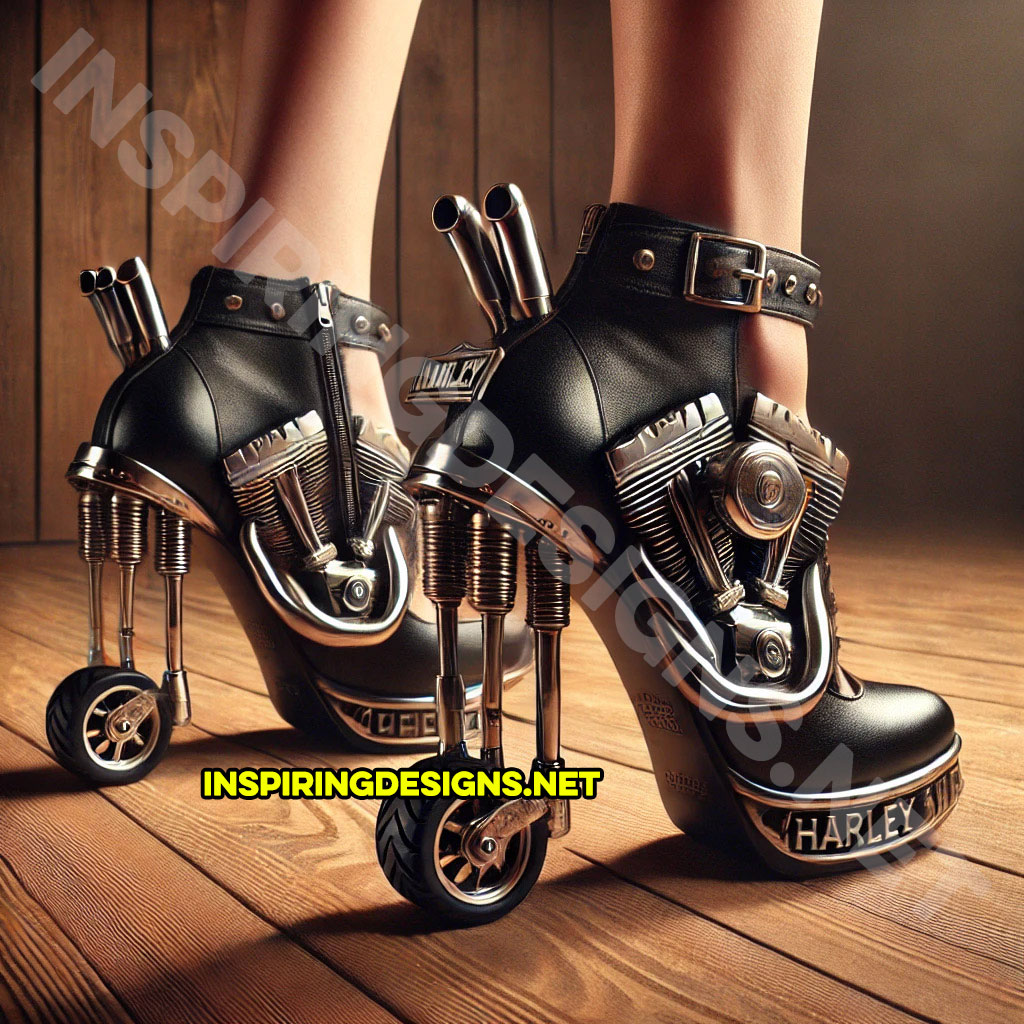 set of Harley heels in metal and black color