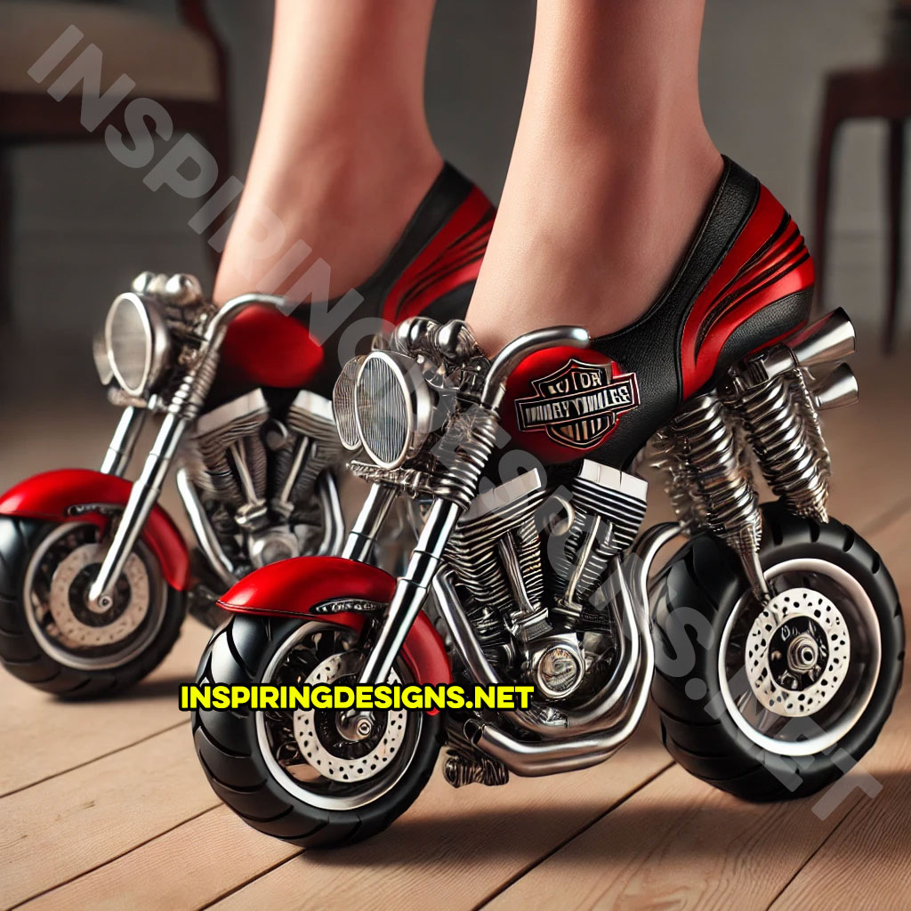 set of Harley heels in red and black color