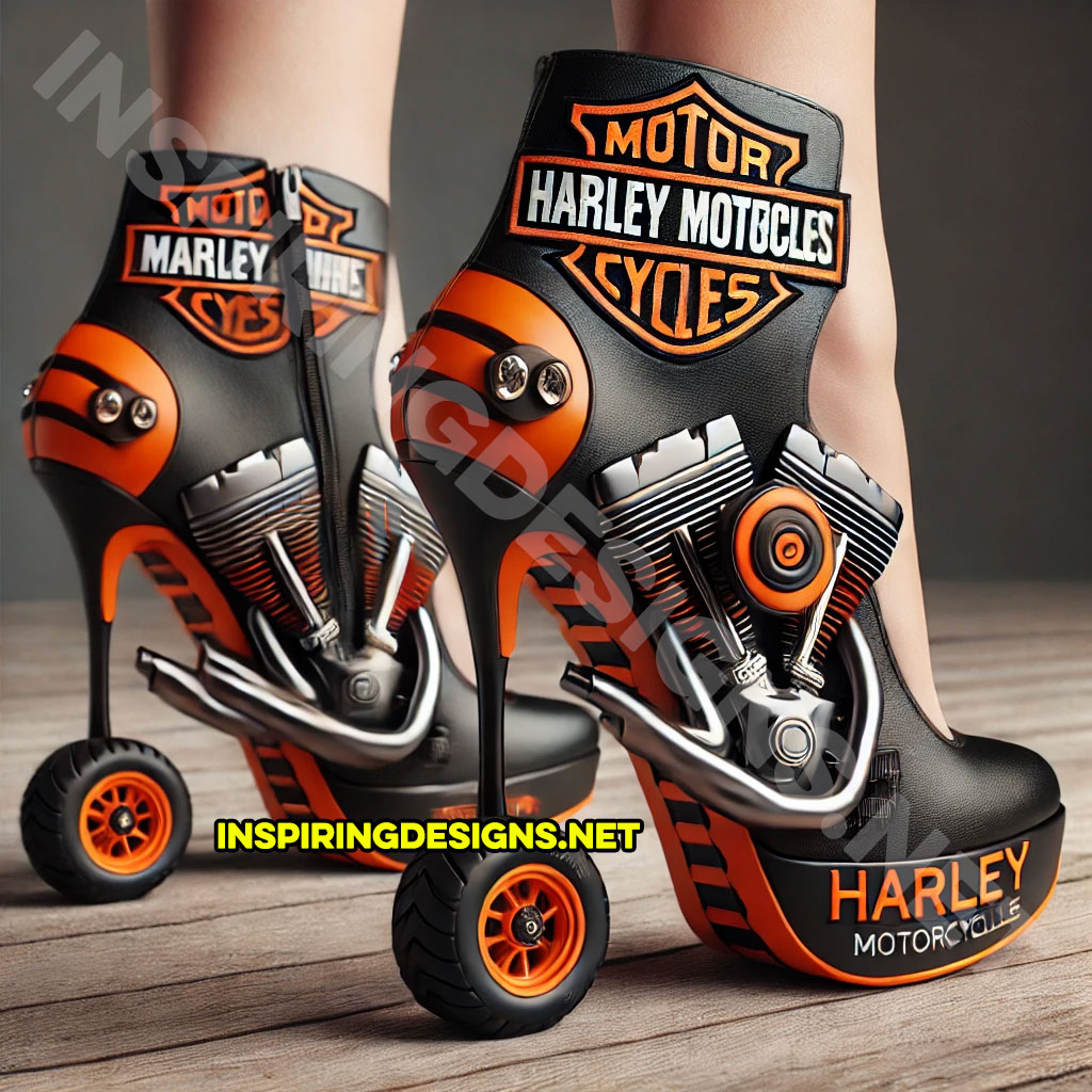 set of Harley heels in orange and black color