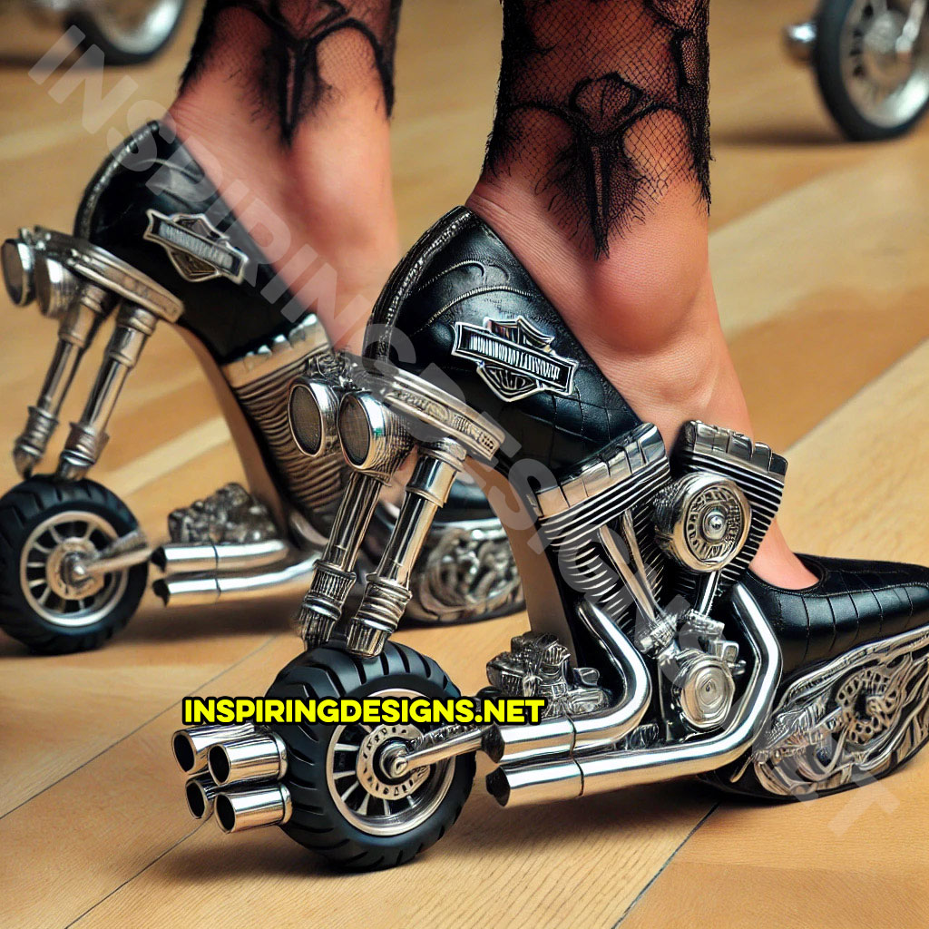 set of Harley heels in metal and black color