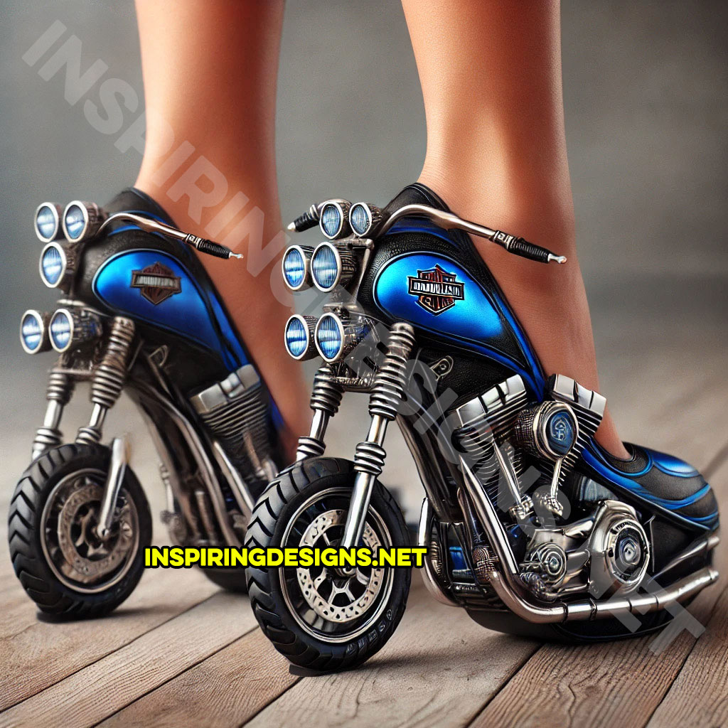 set of Harley heels in blue and black color