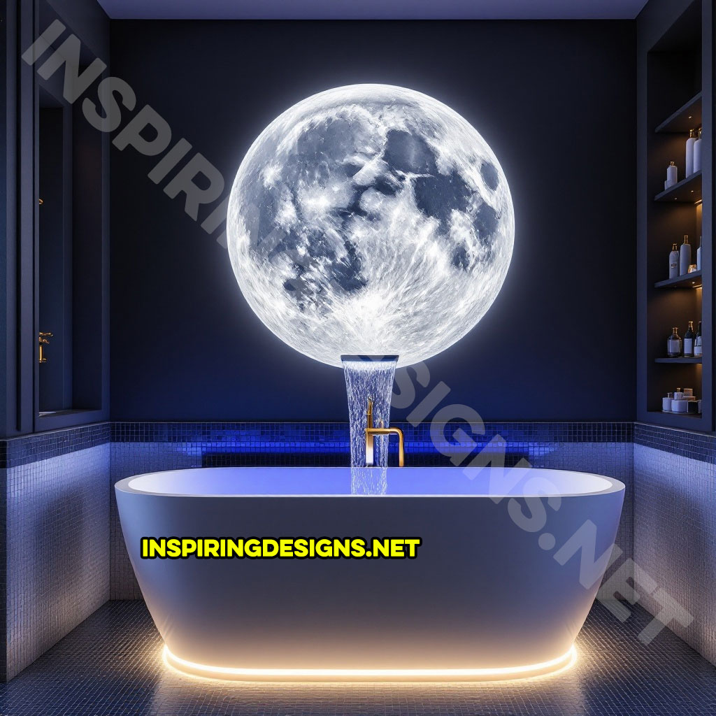 moon waterfall bathtub in a glowing white and blue color