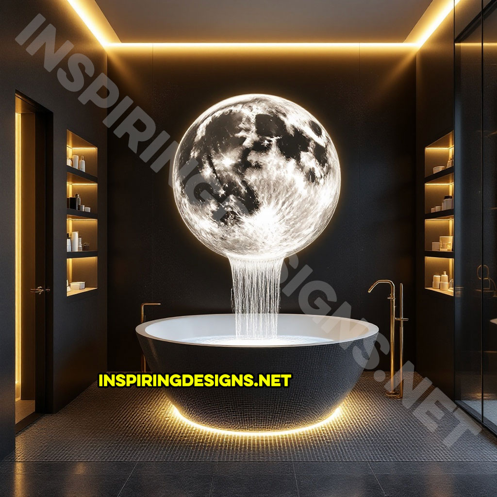 moon waterfall bathtub in a glowing white and black color