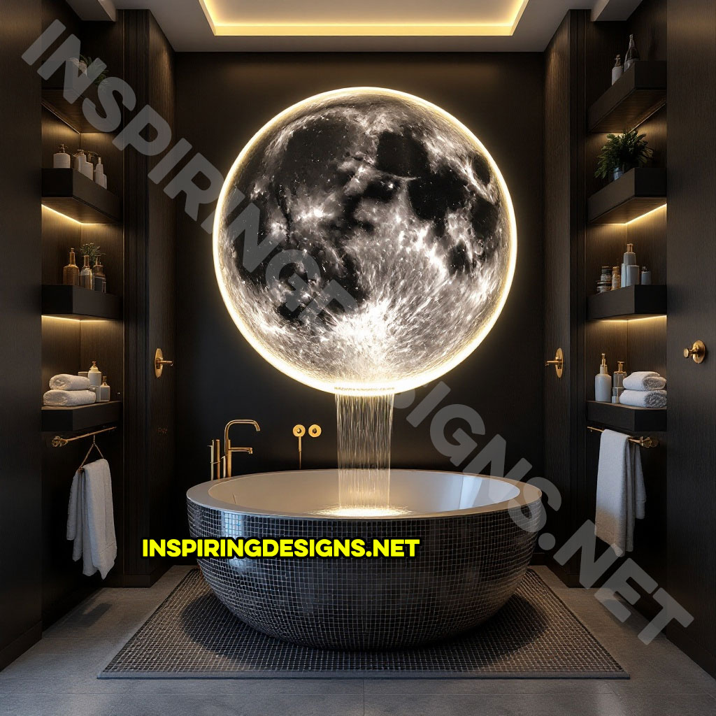 moon waterfall bathtub in a glowing white and black color