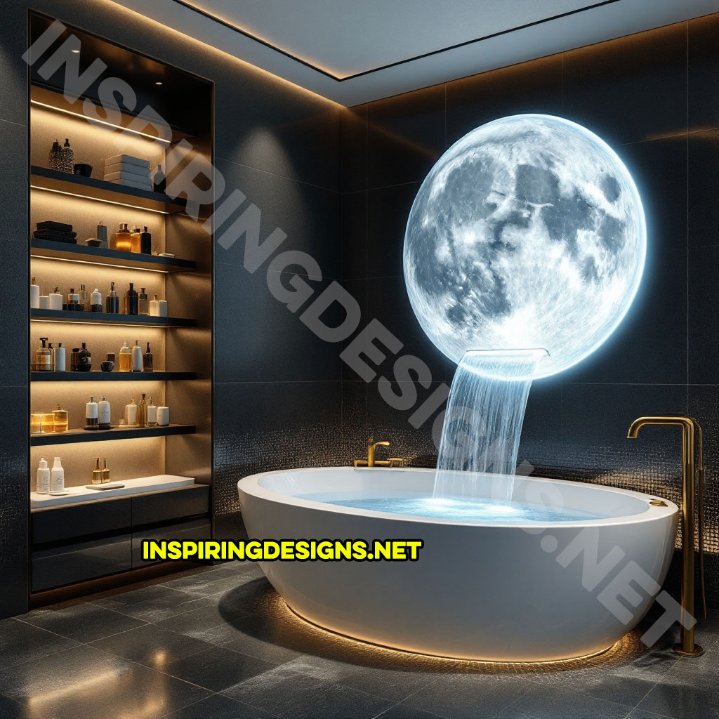 moon waterfall bathtub in a glowing white color