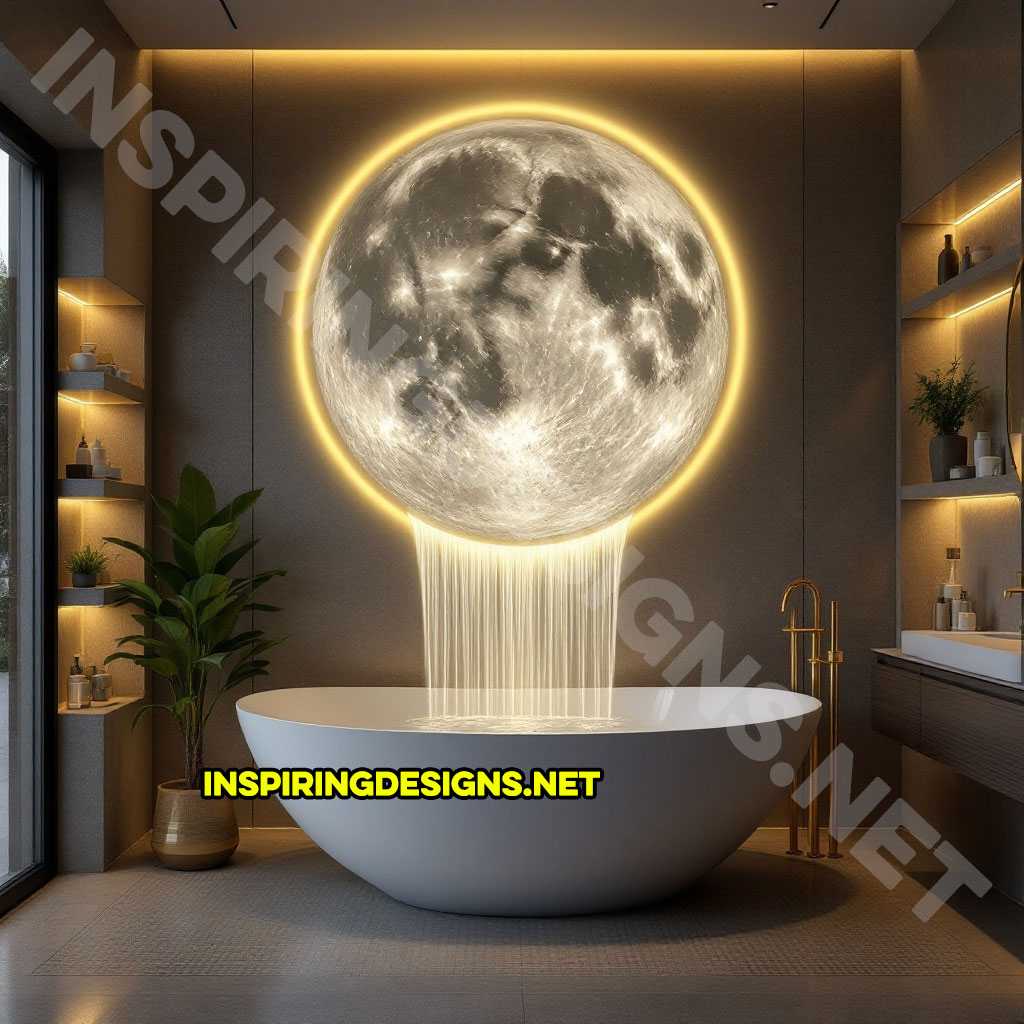 moon waterfall bathtub in a glowing white and yellow color