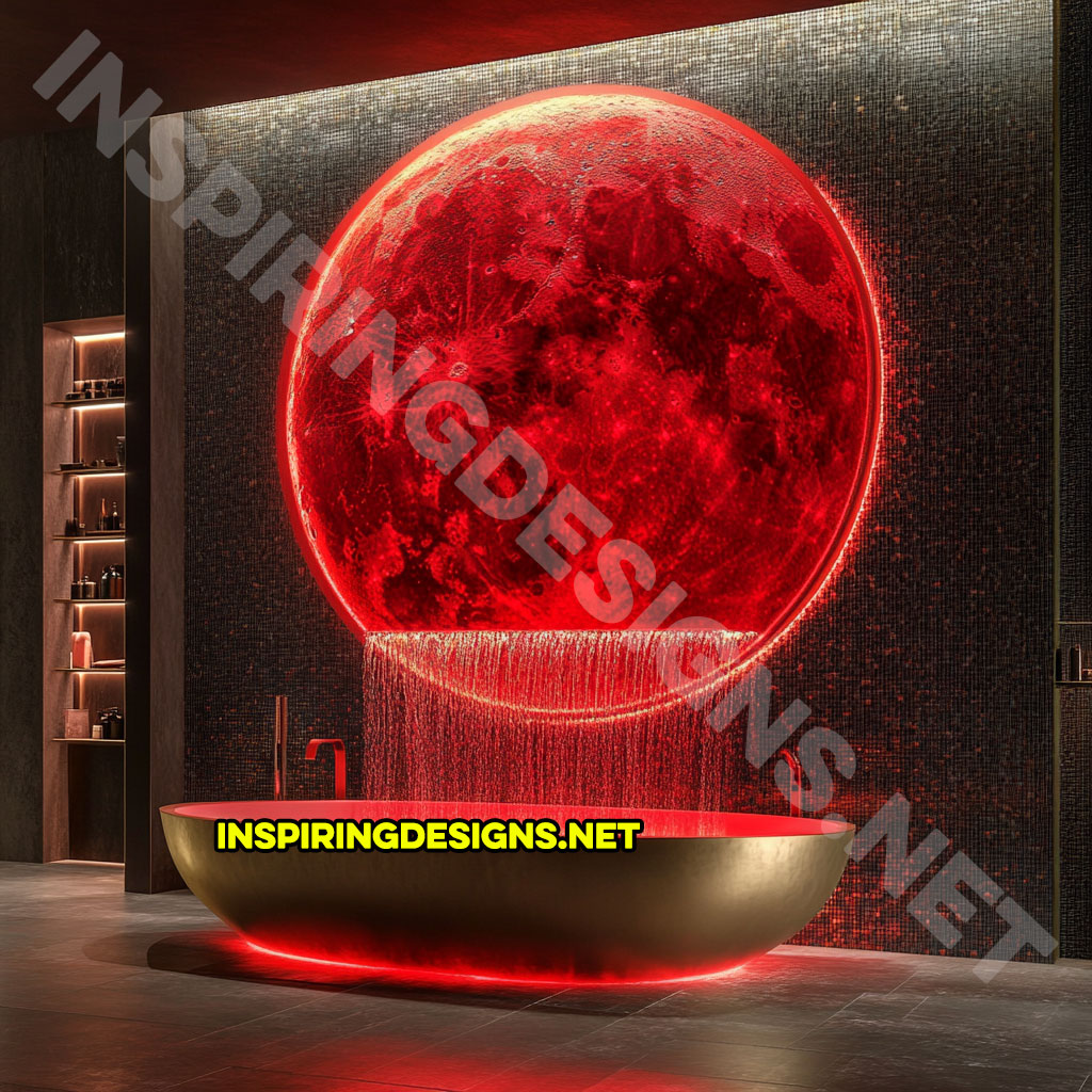 moon waterfall bathtub in a glowing red color