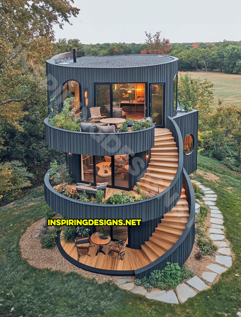 tiered tiny home in a modern black design