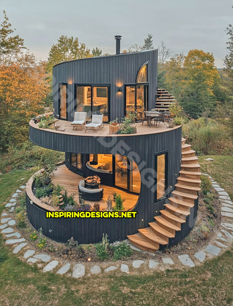 tiered tiny home in a modern black design