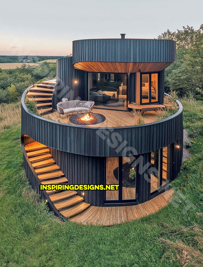 tiered tiny home in a modern black design