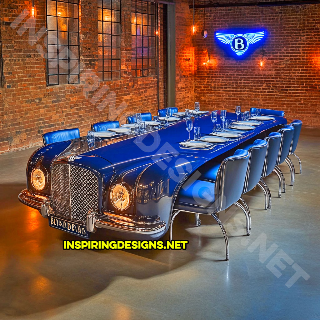 classic car dining table in a blue vintage Bentley R-Type Continental design