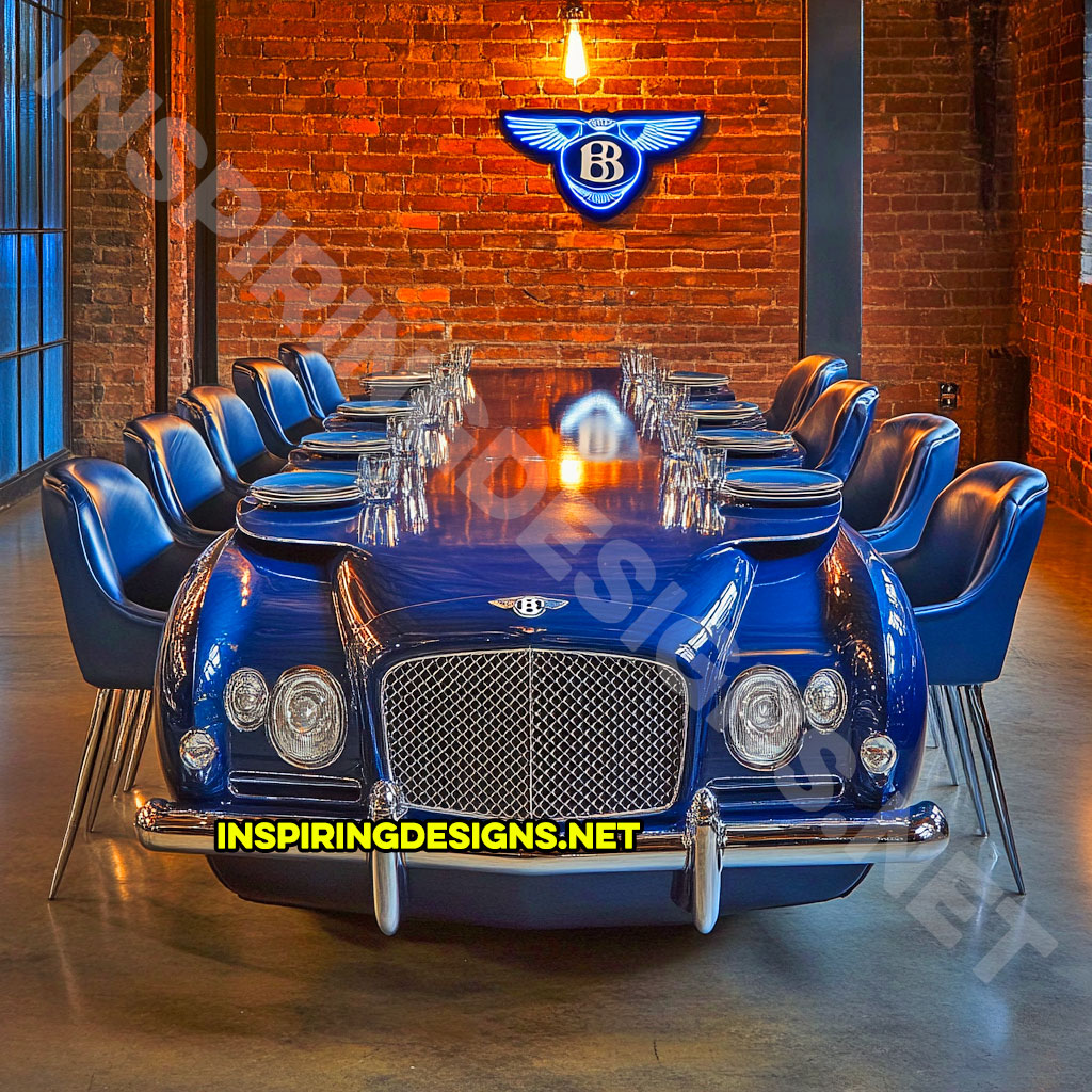 classic car dining table in a silver vintage Bentley R-Type Continental design